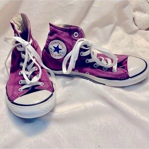 Converse All Star Sneakers 3Y fits Womens 5-6 Chuck Taylor Purple white Arhletic